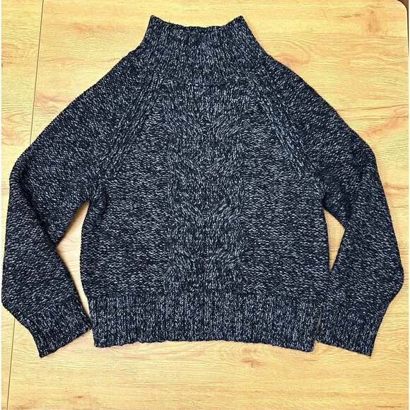 Banana Republic Men's Gray Cable-Knit Mock Neck Wool Blend Fisherman Sweater L
