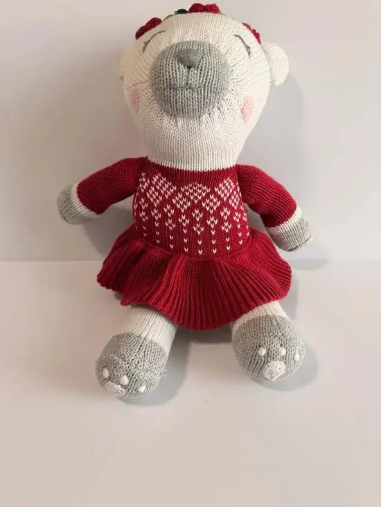 Neiman Marcus Knitted Polar Bear Plush in Red Fair Isle Dress
