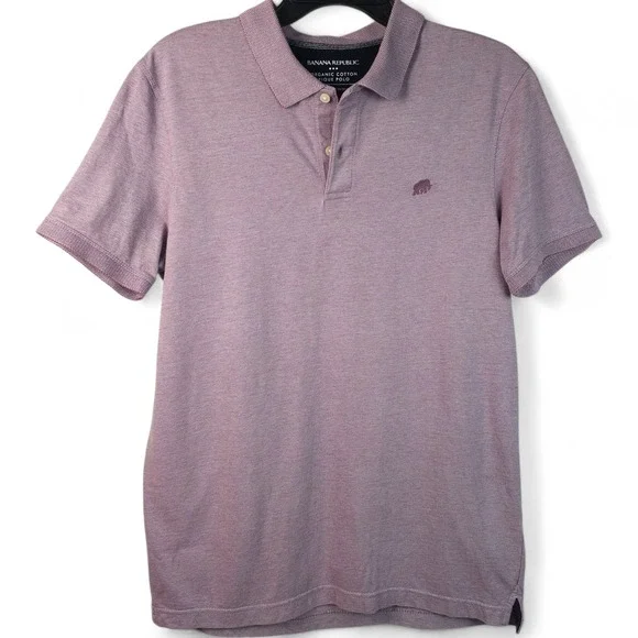 Banana Republic Mens M Organic Cotton Pique Polo Shirt Short Sleeve Purple