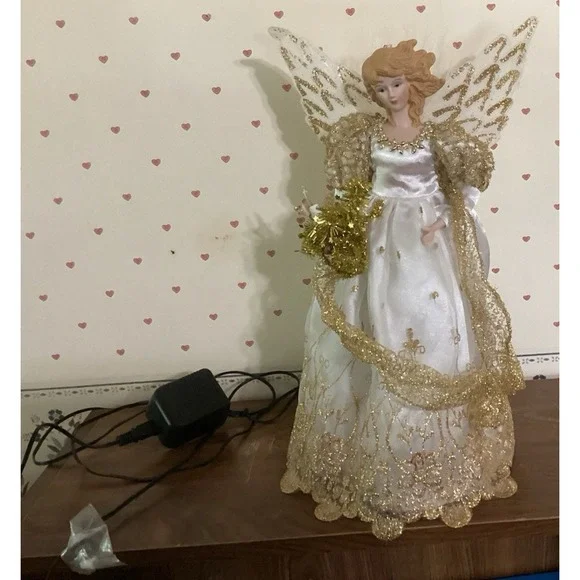 VTG Angel Christmas Tree Topper- Ceramic‎ Head & Hands- Lights Up-15