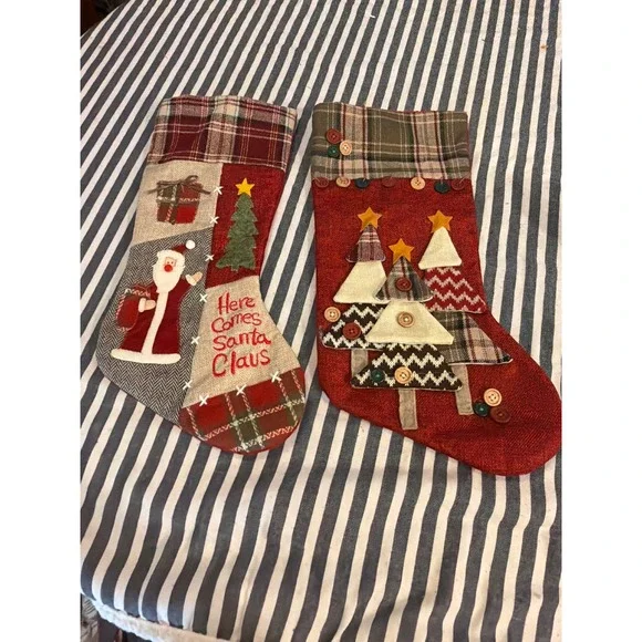 Dan Dee Collectors Choice Christmas Stockings Set of 2 Santa Tree Rustic Plaid