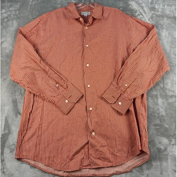 Banana Republic Mens XL Burnt Orange White Striped Cotton Button Down Shirt