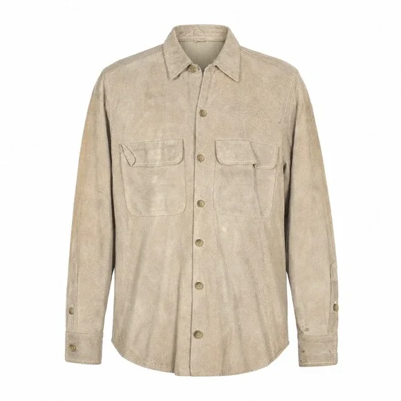 Vintage Distressed Banana Republic Suede Leather Shirt Jacket Men's Small Tan