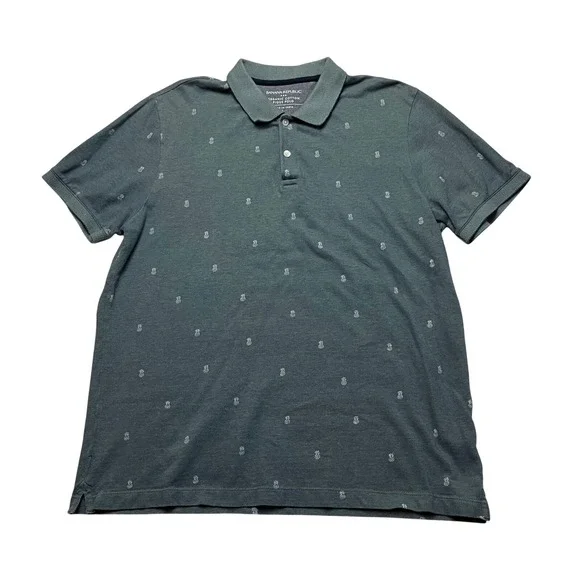 Banana Republic Polo Mens L Grey Tropical‎ Pineapple Organic Cotton Pique Shirt