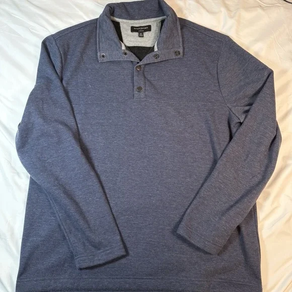 Banana Republic Pullover Sweatshirt Mens XL Blue Heathered Snap Collar Fleece