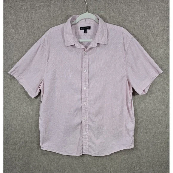 Banana Republic Men's XL Pink Linen Cotton Button Up Shirt Short Sleeve