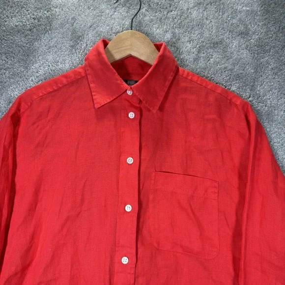 Banana Republic Shirt Mens XS Red 100% Linen Long Sleeve Button Up