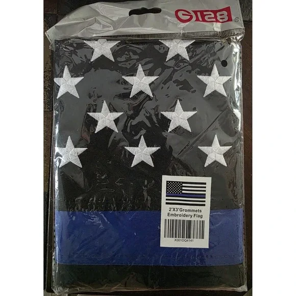 Thin Blue Line Flag 2x3 Outdoor Police Flags Back Embroidered Stars and Sewn ...