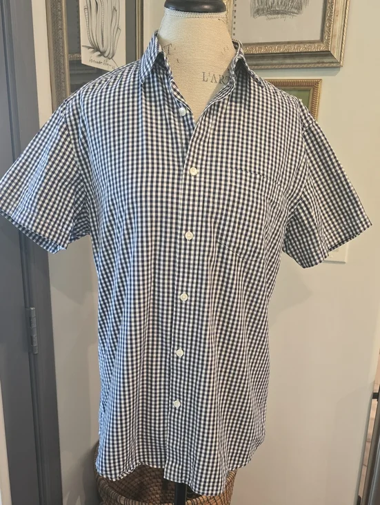 Banana Republic Navy & White Gingham Short-Sleeve Button-Down Shirt