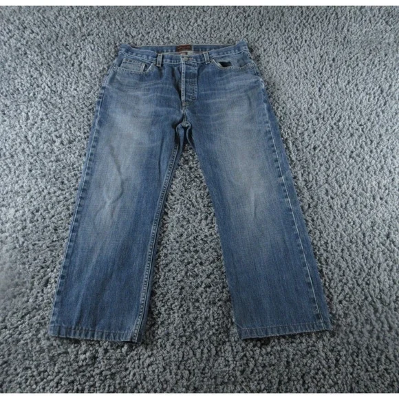 Banana Republic Jeans Mens 36x32 Blue Denim Button Fly Straight Altered 35x26*