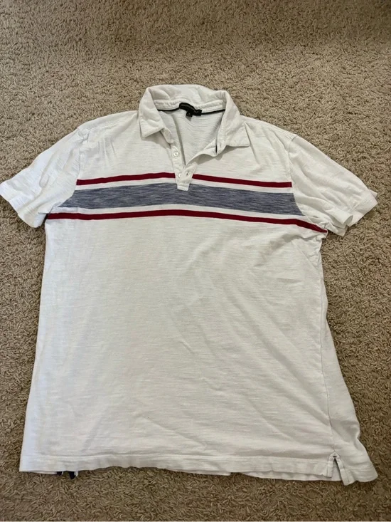 Banana Republic White Polo with Red and Navy Stripe Detail
