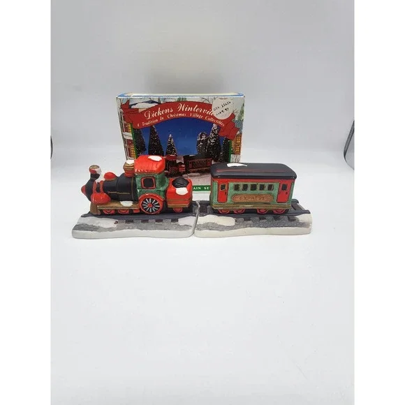 Dickens Winterville Porcelain Train Set Christmas Village Collectible 2 Piece