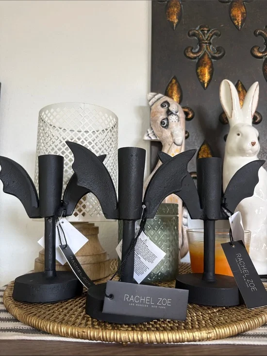 💎RARE💎🆕Rachel Zoe Black Metal Bat Candleholders, Bundle Of 3
