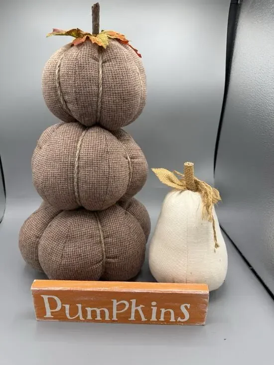 Farmhouse Fall Decor Lot Fabric Pumpkins Wood Pumpkins Sign Thanksgiving Set