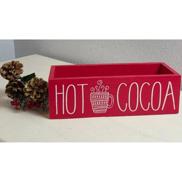 Hobby Lobby‎ Wooden Hot Cocoa Crate Red White Hand Painted Rustic Farmhouse