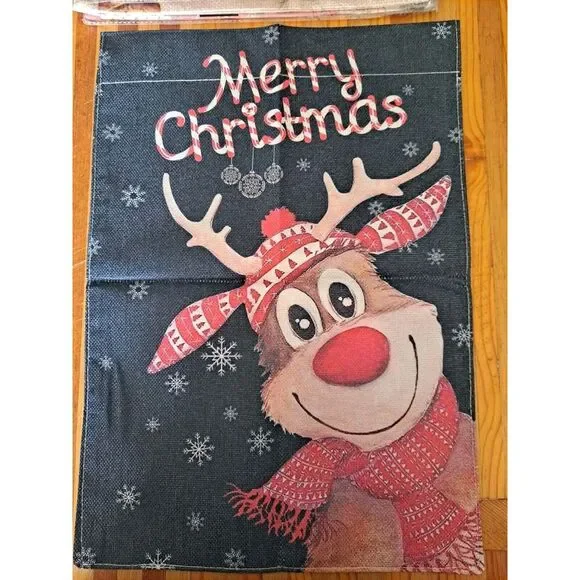NEW Home‎ & Garden 1pc Double Sided Merry Christmas Reindeer Garden Flag 12x18