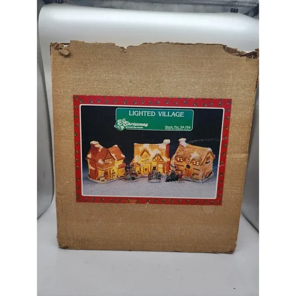 Vintage Christmas Around the World Lighted Village Set 54-764 Ceramic Houses