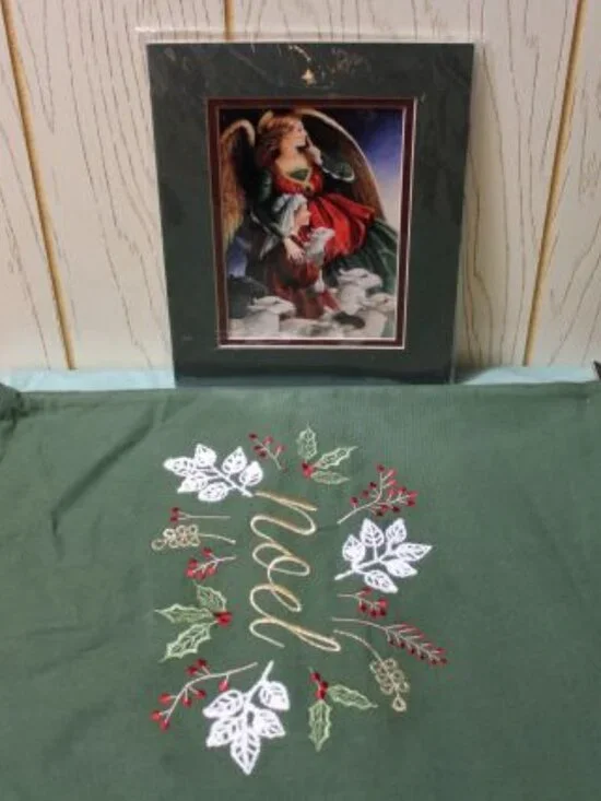 Robert Stanley Noel Table Runner & Angel with Shepherd Matted Photo - NWT