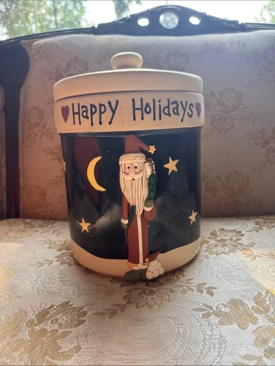 Holiday Santa Ceramic Canister - Black and Cream