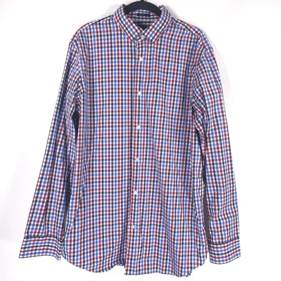 BANANA REPUBLIC 120s SUPIMA COTTON GRANT FIT Plaid Multi‎ Button up Shirt LARGE