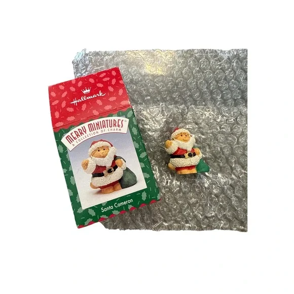 Hallmark Merry Miniatures Santa Cameron Cat Figurine 1996 Vintage Christmas Box
