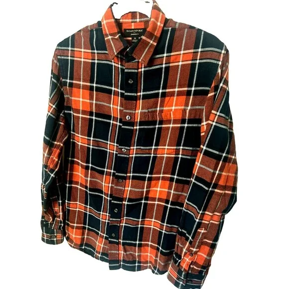 Banana Republic Standard Fit  Mens M Plaid Flannel Button Up Cotton Shirt