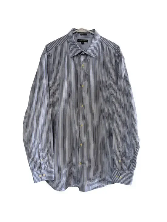 Banana Republic Men's Fitted Striped Button Down Shirt Blue XL (17-17.5), Cotton