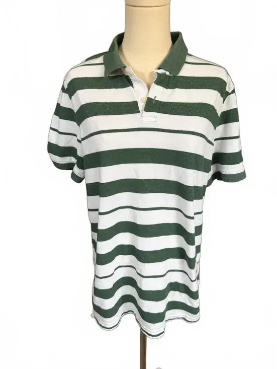 Banana Republic Men's Large Green and White Striped Polo Shirt