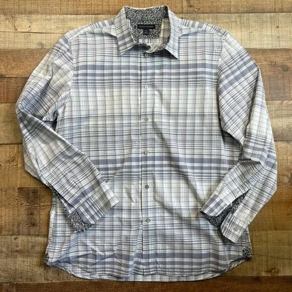 Men's Banana Republic Gray Plaid Oxford Shirt size XL