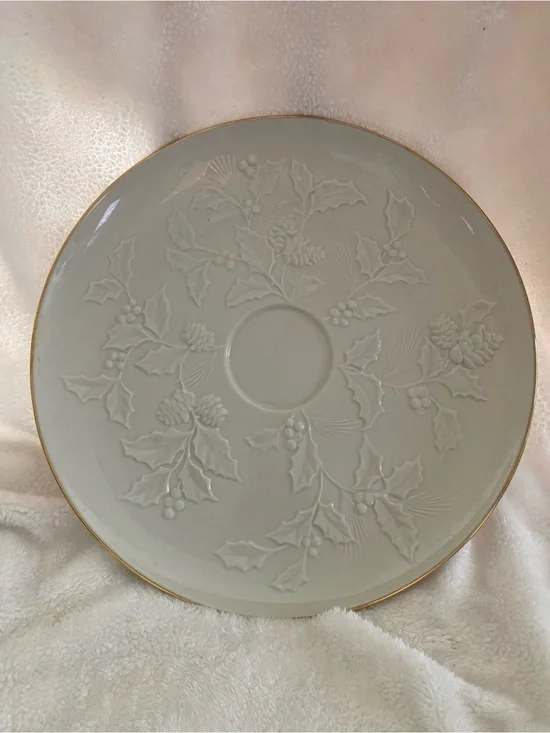 Lenox Cream and Gold Holiday Platter or chip and dip Tray Winter's Emprise