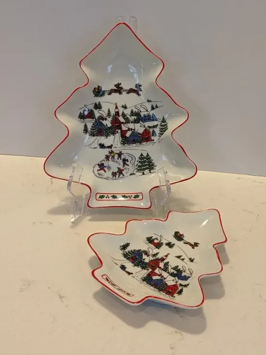 Vintage Christmas Seizan Fine China Japan Dishes Set Of Two