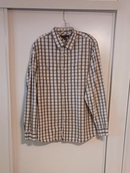 Banana Republic Men's Long-Sleeve Plaid Button-Down - White & Gray