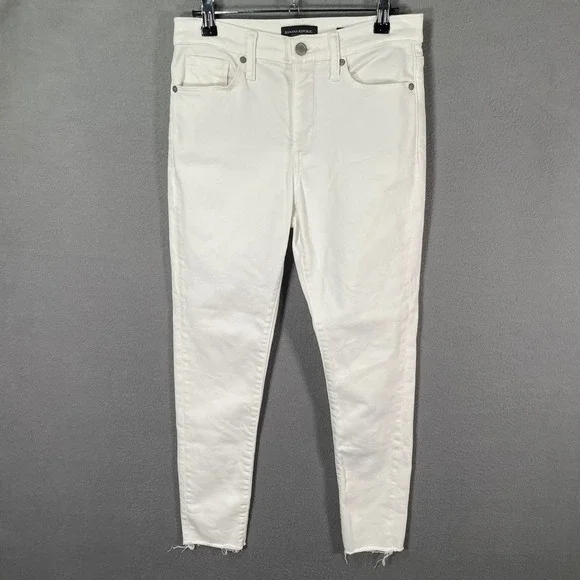 Banana Republic Skinny‎ Jeans Womens 26P White High Rise Raw Hem Ankle Denim