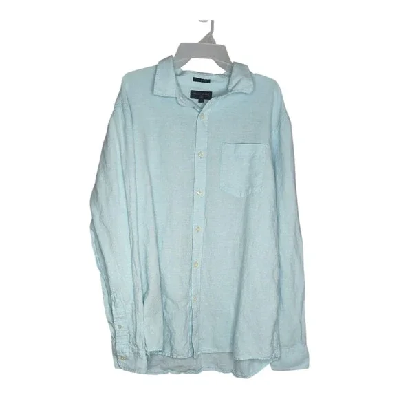 Banana Republic Men's Size XL Blue Linen Long Sleeve Button Up Slim Fit Collared