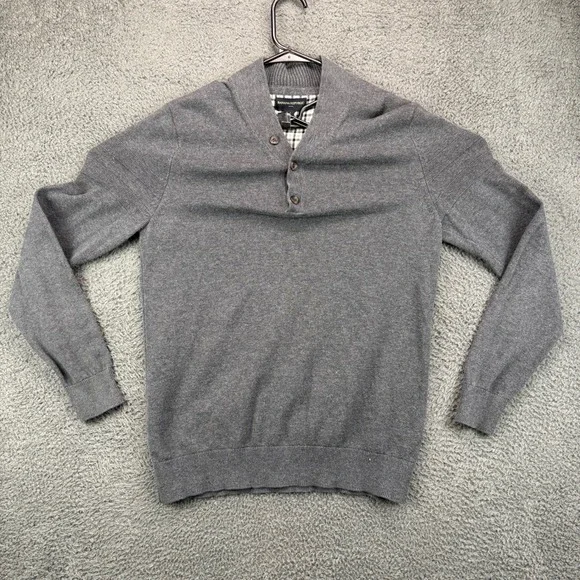 Banana Republic Mens Small Gray Cotton Henley Shawl Collar Pullover Sweater 8897