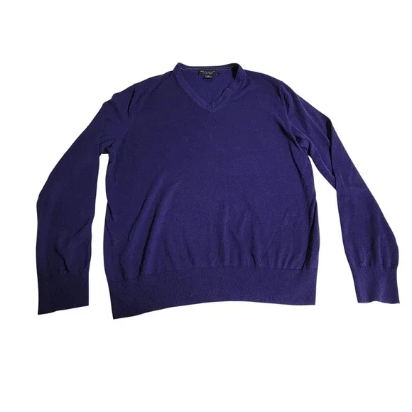 Banana Republic Mens Purple Silk Cotton Cashmere V-Neck Sweater M Luxury Blend