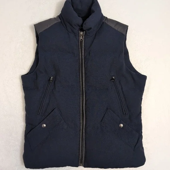 NEW Banana Republic Men's Sm Wool Nylon Down Puffer Vest Cargo Pockets Blue Grey
