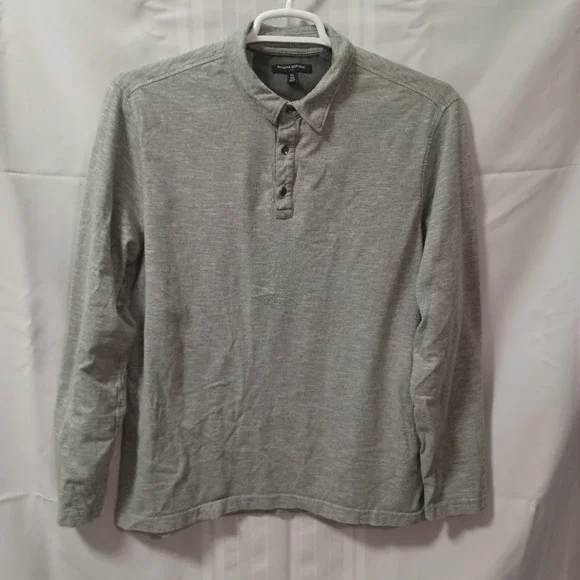 Banana Republic Polo Shirt Mens XL Gray Long Sleeve Jersey Cotton Casual Top