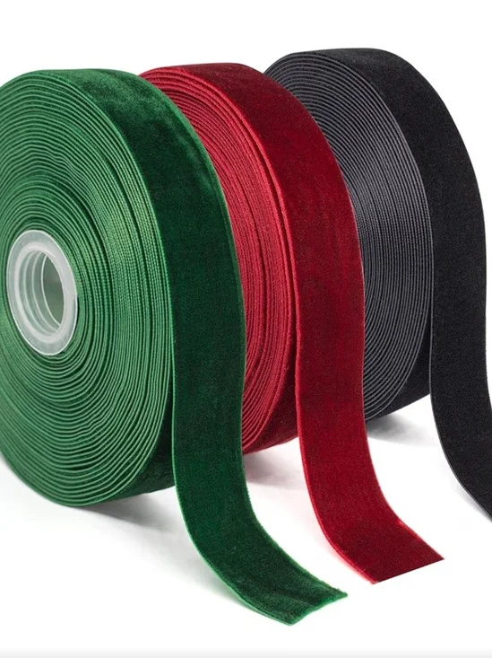 Velvet Ribbon Trio - Green, Red, Black. 1 inch rolls. NWT.