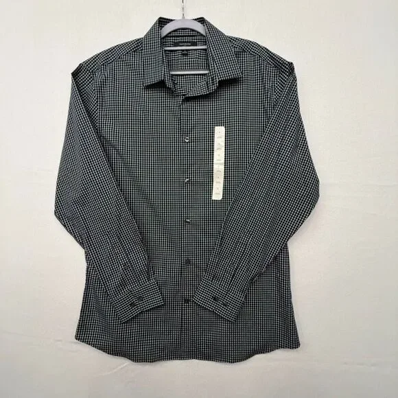 Banana Republic Men's Large Green/Black Checkered Button Down Darting Back