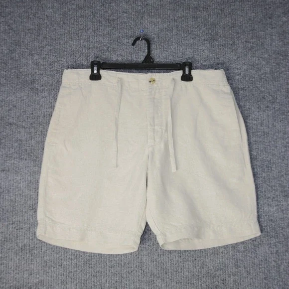 Banana Republic Linen Cotton Shorts Mens‎ 36 Beige Flat Front Drawstring Summer