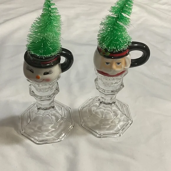 Festive Snowman and Santa Candle Holders