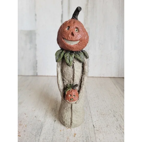 Vintage shabby chic pumpkin man folk art figure Halloween home decor