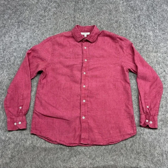 Banana Republic Shirt Mens M Pink Linen Long Sleeve Button Standard Fit Casual