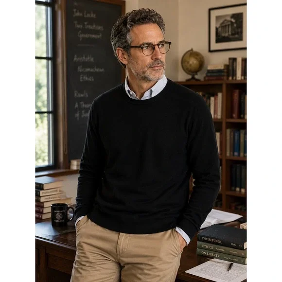 Banana Republic Mens Black Merino Wool Crewneck Sweater XXL Quiet Luxury Preppy