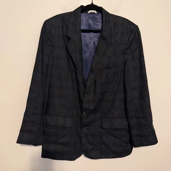 Vintage Banana Republic Linen blazer plaid L classic heritage preppy office