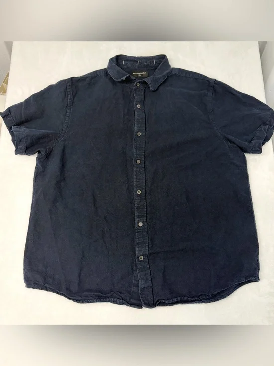 Banana Republic Men’s Slim Short Sleeve Navy Blue Linen Shirt Size Large