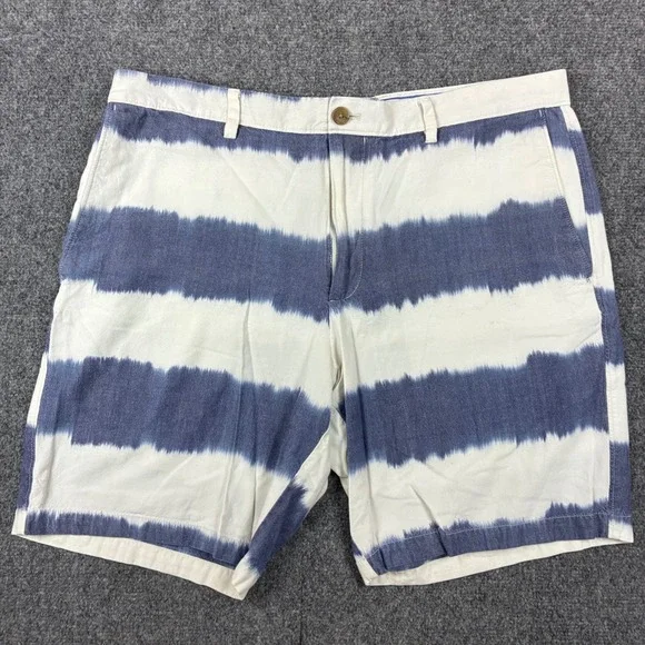 Banana Republic Mens 36 Blue White Tie Dye Striped Cotton Chino Shorts Summer