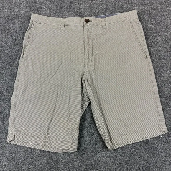 Banana Republic Aiden Slim Fit Mens 35 Chino Shorts Cotton Striped Olive White