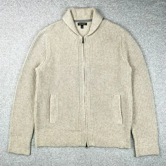 Banana Republic Italian Merino Full Zip Shawl Collar Cardigan Sweater XL Beige
